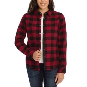 Orvis Women's S Fleece Lined Flannel Snap Shacket Red Cotton Plaid Long Sleeve S